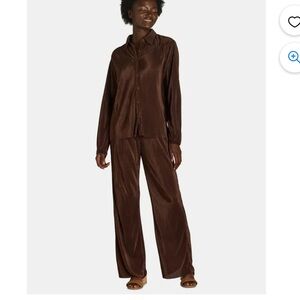 Brown pleat shirt and pants set